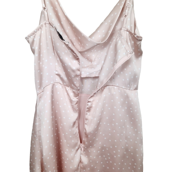 Lulu's Spot in my Heart Pink Polka Dot Satin Cowl Neck Mini Dress Women's Small - Picture 10 of 13